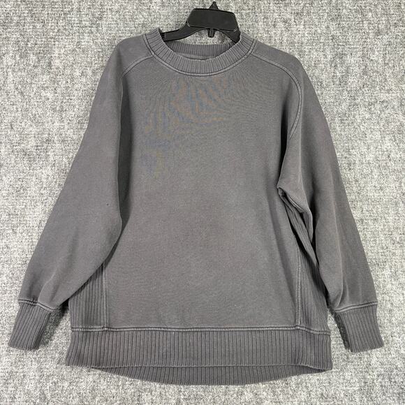 Aerie Sweater Womens XS Gray‎ Down-To-Earth Crew Sweatshirt Oversized Ribbed - Picture 1 of 7